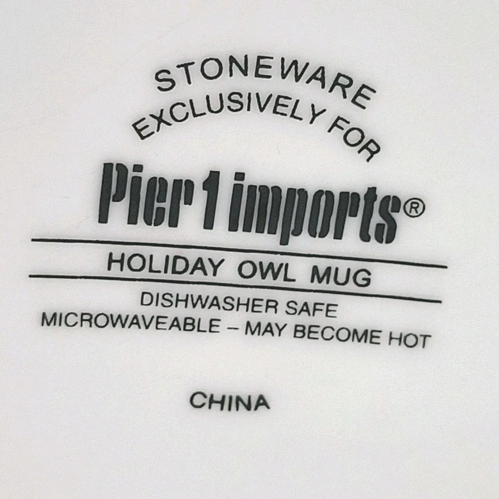 Pier 1 Happy Holidays Stoneware‎ Coffee Mug Blue Owl Christmas Whimsical Cozy